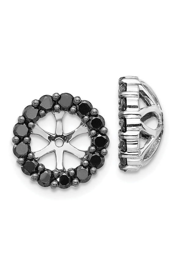 14K White Gold Black Diamond Round Earring Jackets 6.50 mm Opening for Stud Earrings (1.04Cttw)