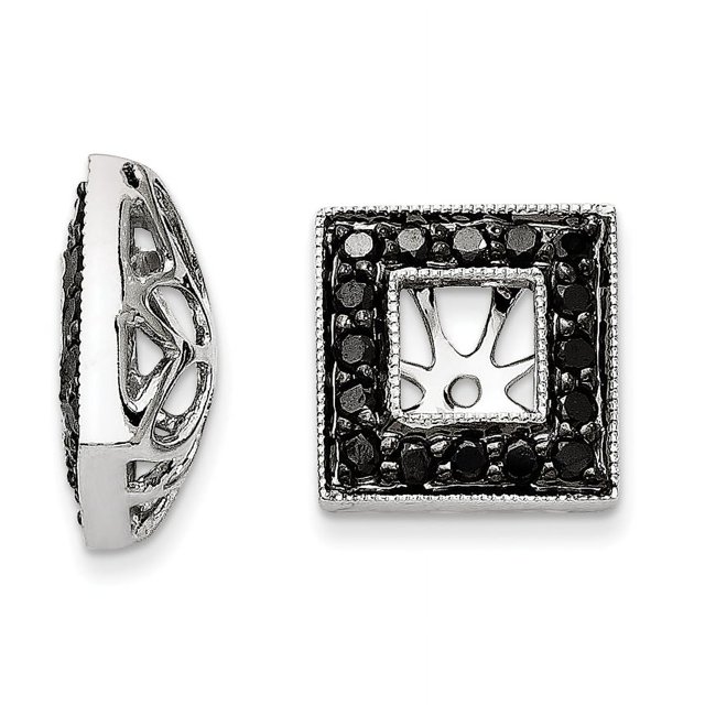 14K White Gold Black Diamond Square Jacket Earrings