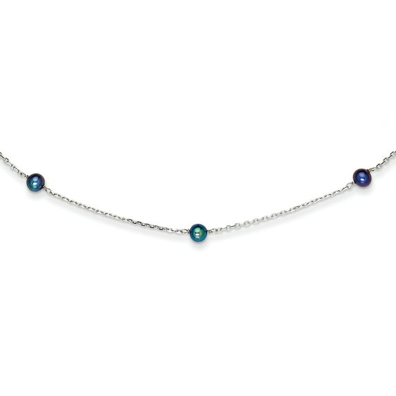 14K White Gold Black Freshwater Cultured Pearl Necklace