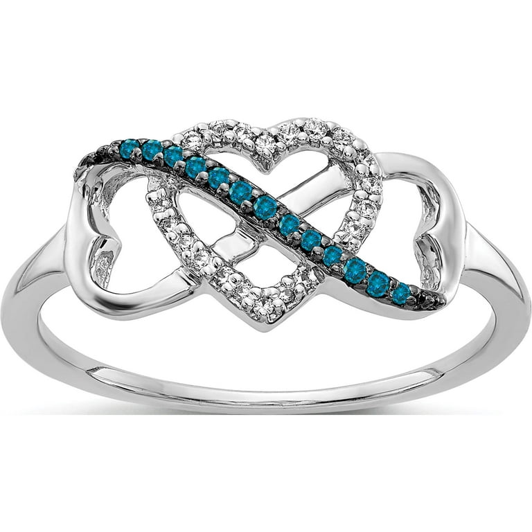 14k White Gold Blue And White Diamond Heart Infinity Ring 14k White Gold Blue And White Diamond Heart Infinity Ring