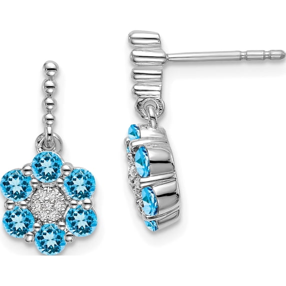 14K White Gold Blue Topaz And Diamond Earrings (Width 7.5) (Length 15.5) - Jbsp