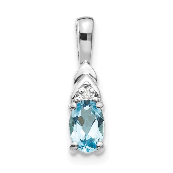 14K White Gold Blue Topaz and Diamond Pendant