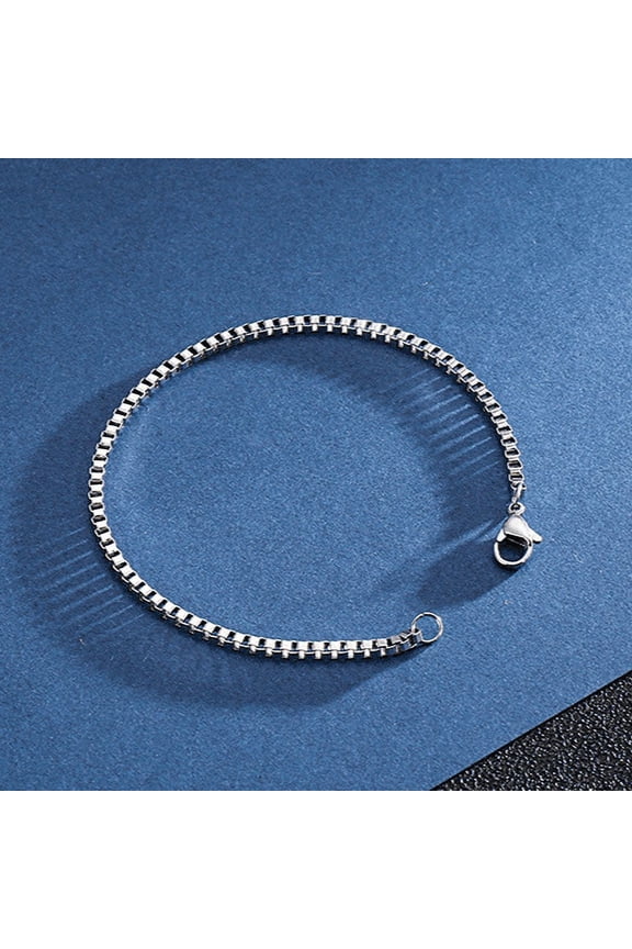 14K White Gold Box Chain Bracelet Unisex Couple Mini Fashion Jewelry