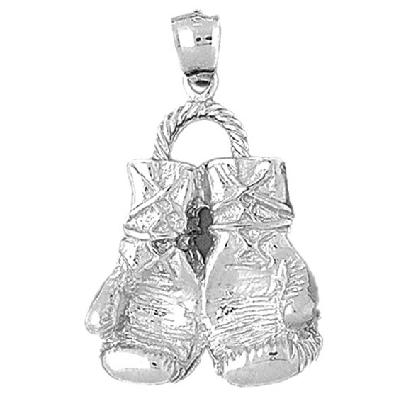 14K White Gold Boxing Gloves Pendant - 38 mm