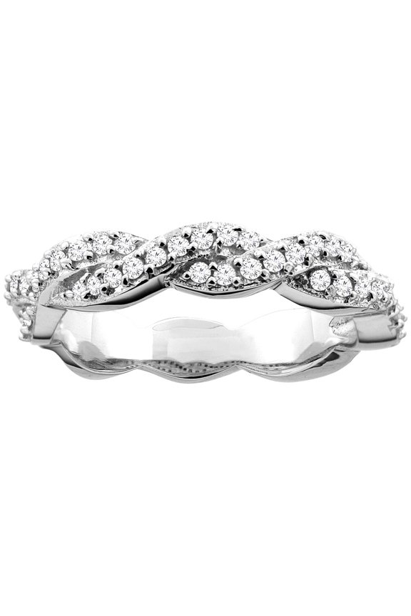 14K White Gold Braid Design Diamond Engagement Ring 3/16 inch inch wide, size 10