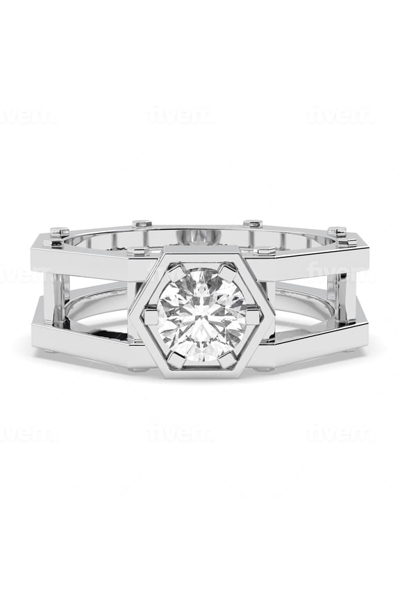 14K White Gold Brilliance Management Ring In A Nuts & Bolts Gear Design 1 CT Diamond G-H, VS-SI Green Lab Grown by RYLOS Sizes 8-13