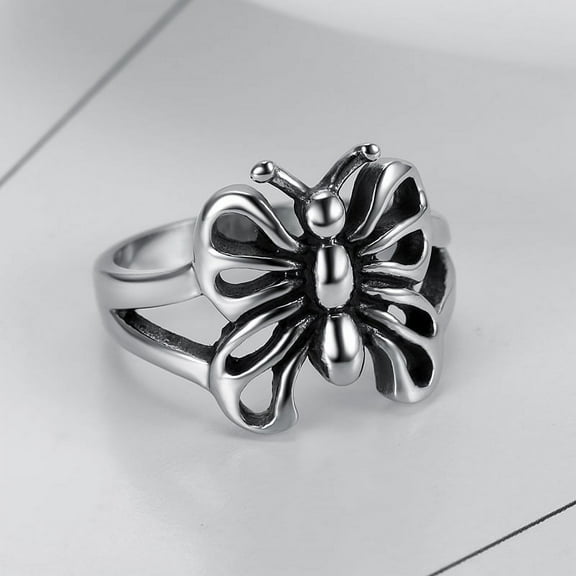 14K White Gold Butterfly Ring Cross Men and Women Fashion Personality Net Red Couple Index Finger Ring