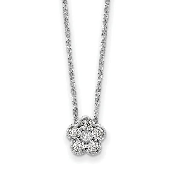 14K White Gold Cable Diamond Necklace Chain True Origin 1/4 carat Lab Grown VS/SI D E F Floral 18 inch 7.74 mm