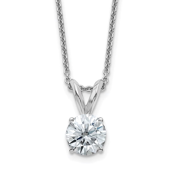 14K White Gold Cable Necklace with Pendants Chain 1ct. 6.5mm Round D E F Pure Light Moissanite Solitaire 18 inch 6.5 mm