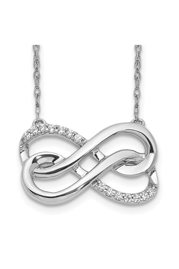 14K White Gold Cable Necklace with Pendants Chain Diamond Double Infinity Symbol 18 inch 20 mm