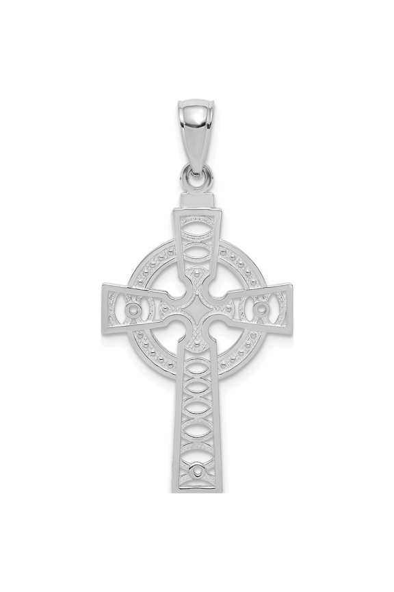 14K White Gold Celtic Cross wEternity Circle Pendant Material Primary - Sleek Radiant Polished Designed for those who cherish timeless beauty