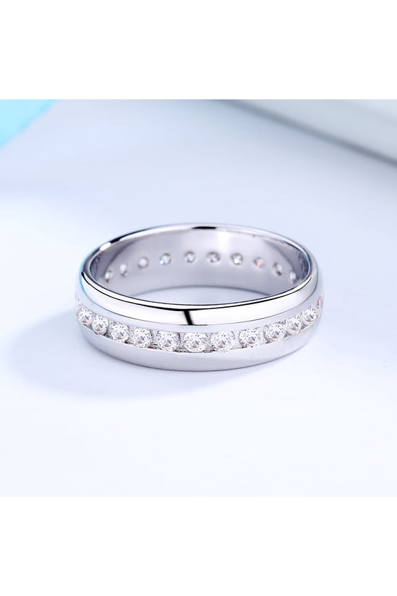 14K White Gold Channel Band with crystals from Swarovski in 14K Plated