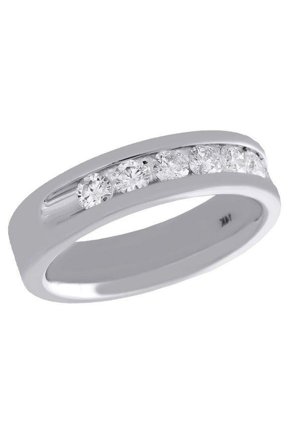 14K White Gold Channel Diamond Mens Wedding Band 7 Stone Engagement Ring 1 Ct.