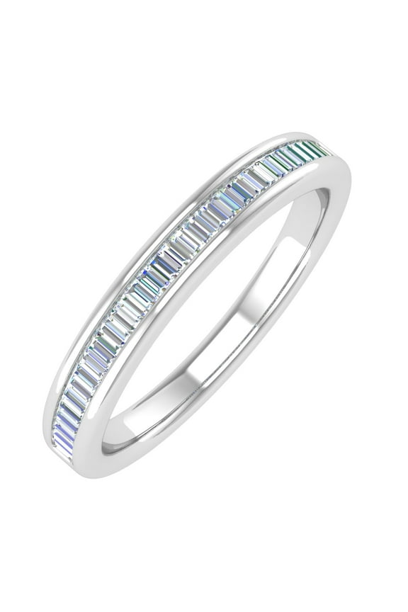14K White Gold Channel Set Baguette Diamond Wedding Band (1/4 carat) (Ring Size 4)