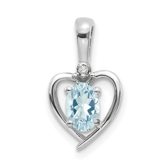 14K White Gold Charm Pendant (03) March Aquamarine Oval Blue Diamond Round 17 mm 10