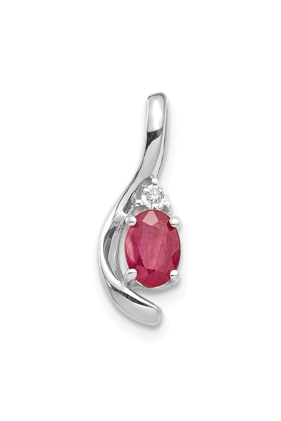 14K White Gold Charm Pendant (07) July Ruby Oval Red Diamond Round 17 mm 6