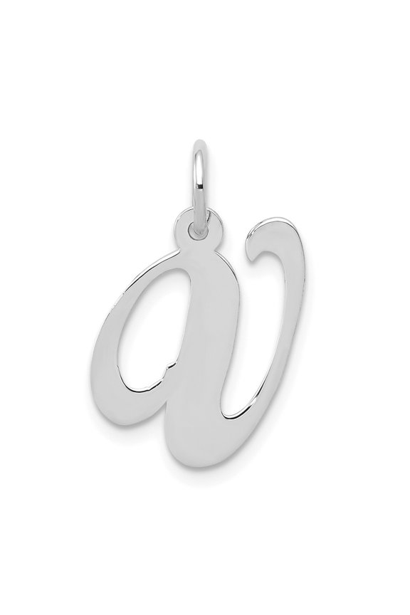 14K White Gold Charm Pendant 20 mm 14-21 Medium Fancy Script Initial V Char
