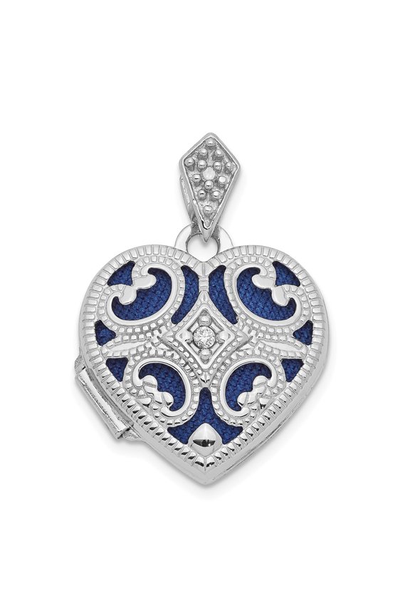 14K White Gold Charm Pendant Diamond 15Mm Heart Locket
