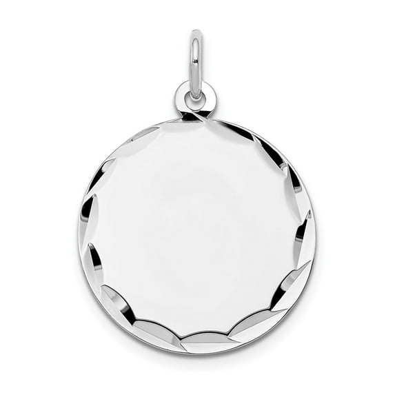14K White Gold Charm Pendant Diamond-Cut 27 mm 19 Etched .027 Gauge Engraveable Round Disc