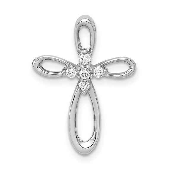 14K White Gold Charm Pendant Diamond Round 1 10Ct. Cross Chain Slide