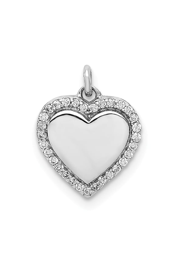 14K White Gold Charm Pendant Diamond Round 1 10Ct. Fancy Polished Heart