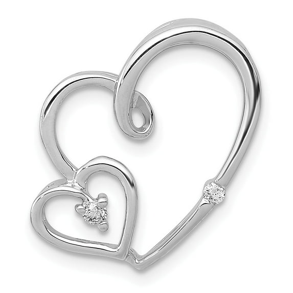 14K White Gold Charm Pendant Diamond Round 1 20Ct. Double Hearts Chain Slide