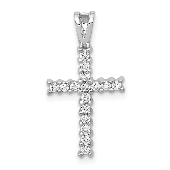 14K White Gold Charm Pendant Diamond Round 1 4Ct. Latin Cross