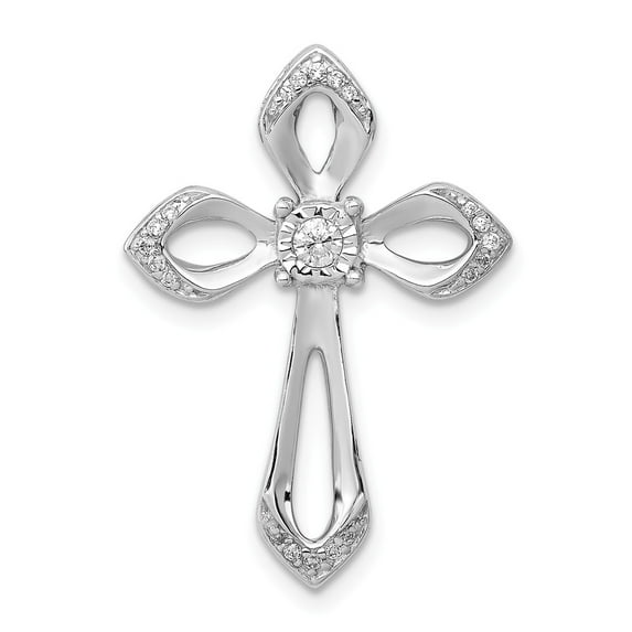14K White Gold Charm Pendant Diamond Round 1 8Ct. Cross Chain Slide