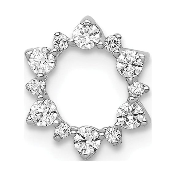 14K White Gold Charm Pendant Diamond Round Fancy Circle Chain Slide