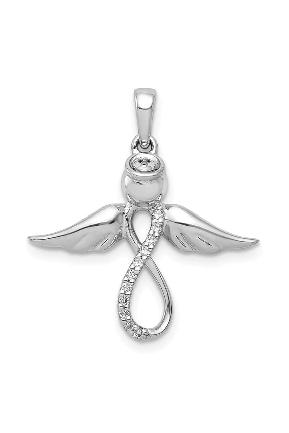 14K White Gold Charm Pendant Diamond Round Infinity Angel