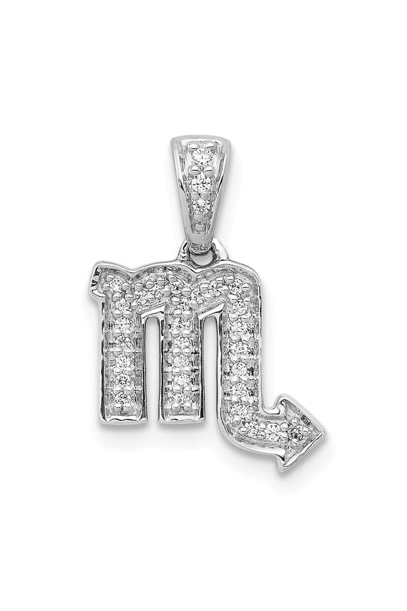 14K White Gold Charm Pendant Diamond Round Scorpio