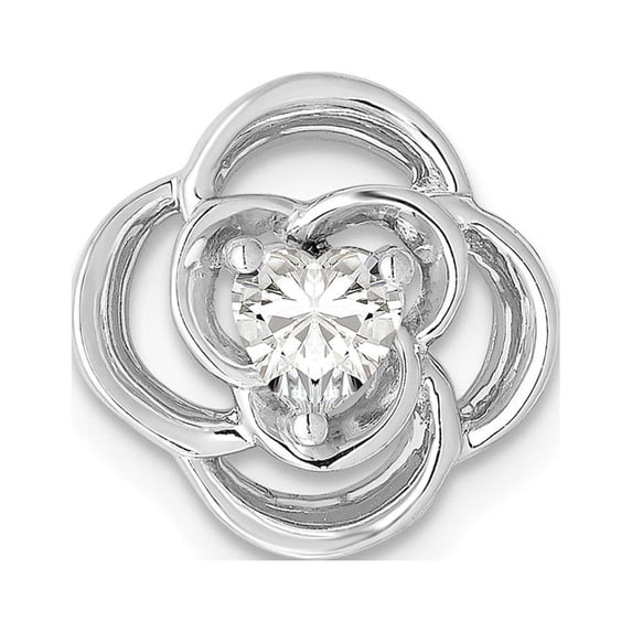 14K White Gold Charm Pendant Lab Grown Diamond Si1 Si2, G H I, Flower Chain Slide