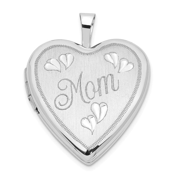 14K White Gold Charm Pendant Locket 24 mm 20 20Mm Mom With Hearts Heart