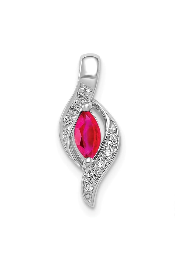 14K White Gold Charm Pendant Ruby Marquise Red Diamond Round