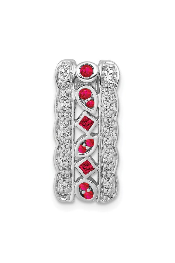 14K White Gold Charm Pendant Ruby Round Red Diamond