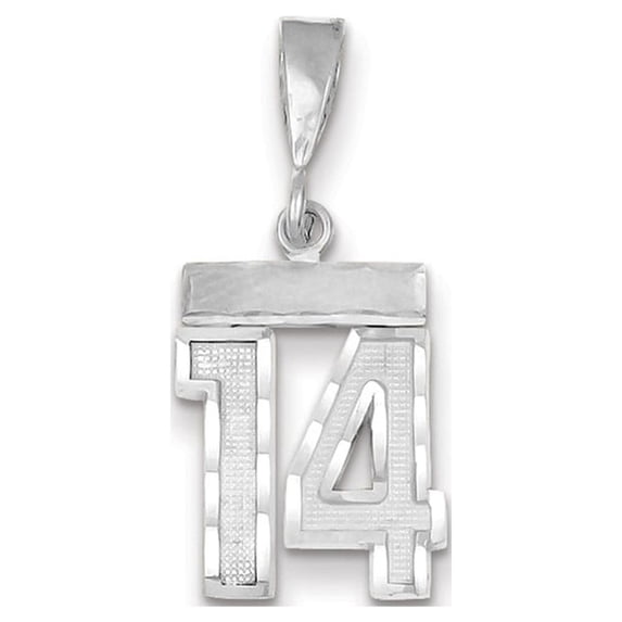 14K White Gold Charm Pendant Themed 14 Diamond-Cut