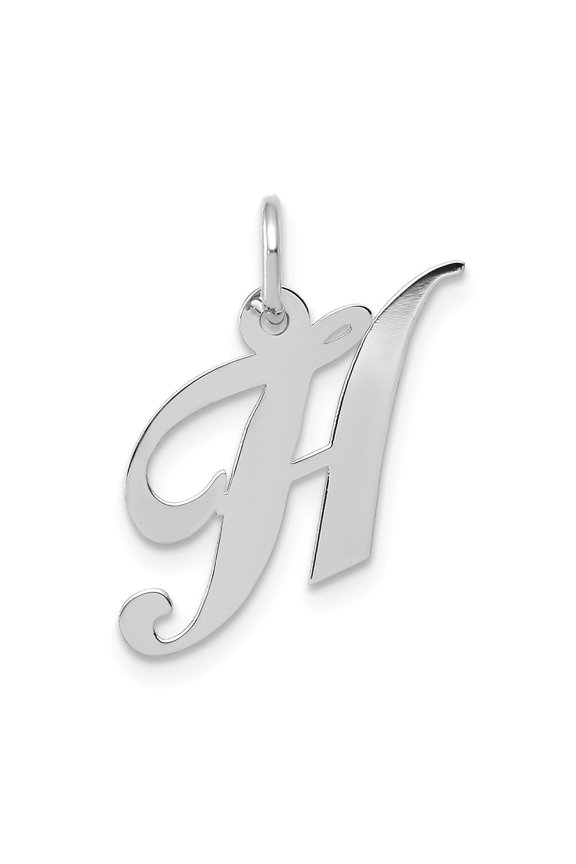 14K White Gold Charm Pendant Themed 16 mm 13-17 Small Fancy Script Initial H