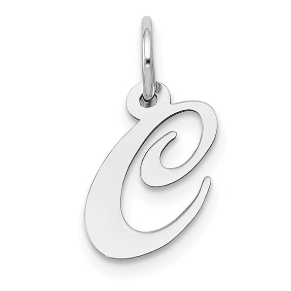 14K White Gold Charm Pendant Themed 16 mm 13 Small Fancy Script Initial C