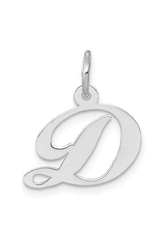 14K White Gold Charm Pendant Themed 16 mm 15 Small Fancy Script Initial D