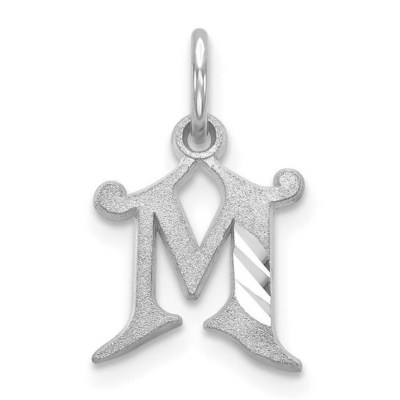 14K White Gold Charm Pendant Themed 17 mm 8-10 Diamond-Cut Initial M
