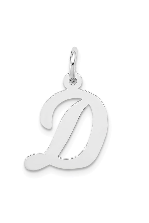 14K White Gold Charm Pendant Themed 19 mm 13 Medium Script Initial D