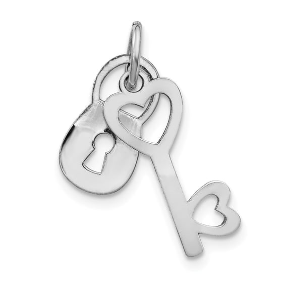 14K White Gold Charm Pendant Themed 20 mm 7 Polished Lock & Key