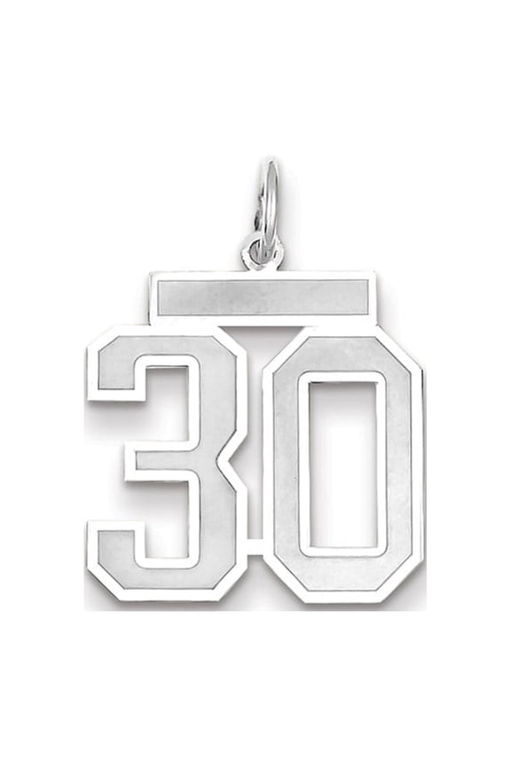 14K White Gold Charm Pendant Themed 30 Wg Medium Satin Number