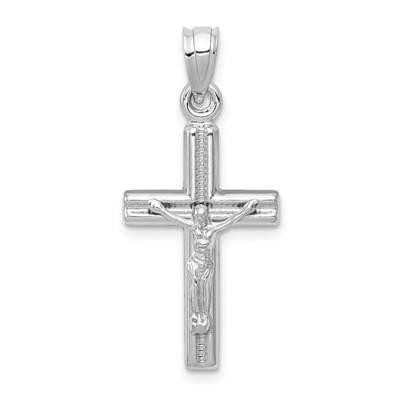14K White Gold Charm Pendant Themed 30 mm 14 Hollow Crucifix