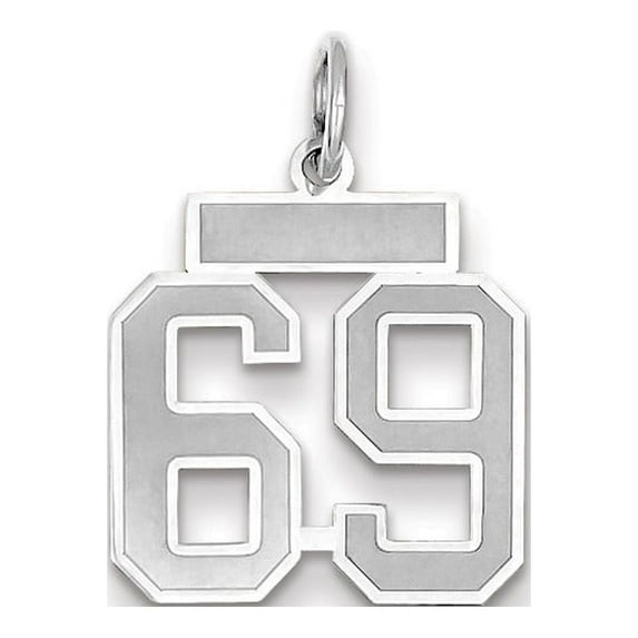 14K White Gold Charm Pendant Themed 69 Wg Small Satin Number