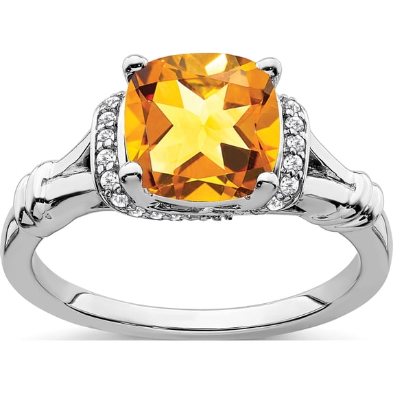 14K White Gold Citrine And Diamond Ringsize 7 (Width 1.5 To 4.4) - Jbsp