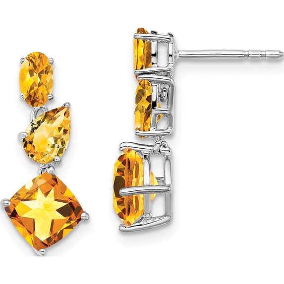 14K White Gold Citrine Dangle Earrings (Width 8.2) (Length 19.5) - Jbsp