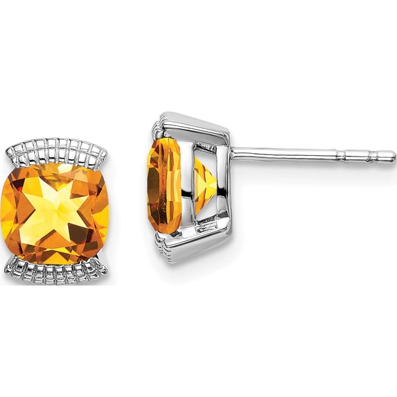 14K White Gold Citrine Post Earrings (Width 6) (Length 8.4) - Jbsp