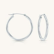 14K White Gold Classic Round Hoop Earrings | 25mm | Everyday Hoop Earrings | Great for Women and Girls | GB Jewelry & Co.
