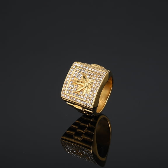 14K White Gold Clear CZ Men maple leaf Ring Wedding Jewelry Punk Rock Male Biker Band Hip Hop